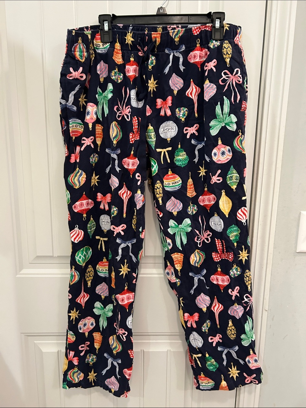 Old Navy Navy Pajama Pants with Colorful Holiday Ornament Print